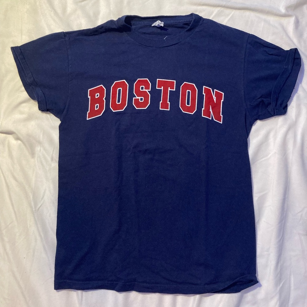 Red white and blue boston graphic tee
